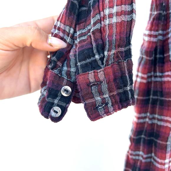 Johnny Was Workshop Plaid Long Sleeve Flower Embroidered Tunic Dress Medium Red - Picture 6 of 9